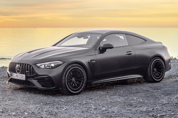 Mercedes AMG CLE 53 Coupe front three quarter Mercedes AMG CLE 53 Coupe in field