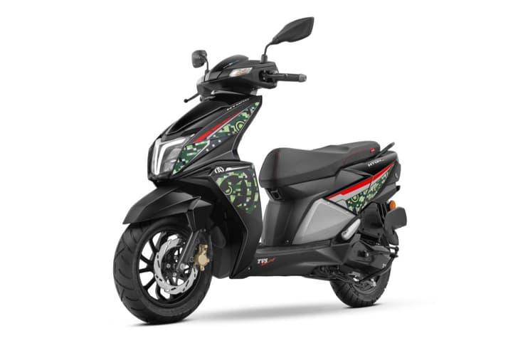 TVS Ntorq 125 Marvel Captain America edition front left three quarter static shot