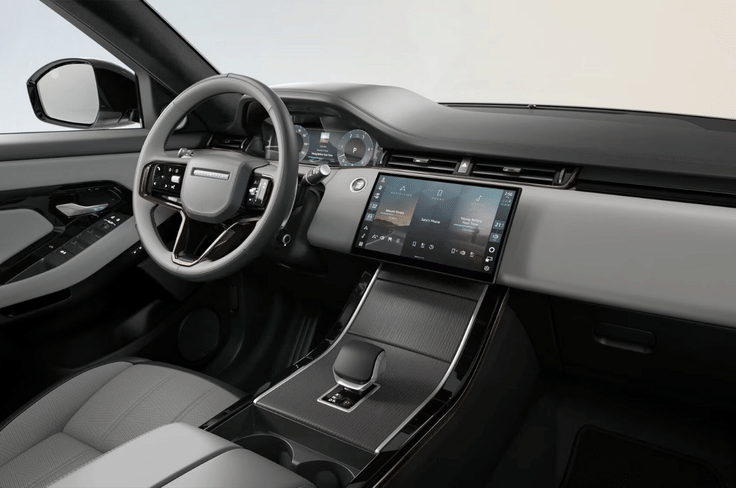 In terms of interior features, the Evoque has ventilated front seats, heated rear seats, a 650W Meridian sound system and a panoramic sunroof. Range Rover Evoque dashboard