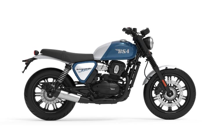 BSA Bantam 350 blue colour right side profile static in studio