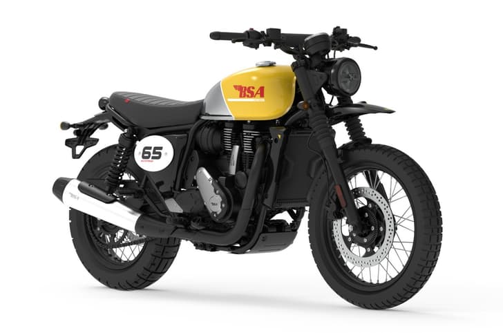 BSA Scrambler 650 yellow front right static in studio