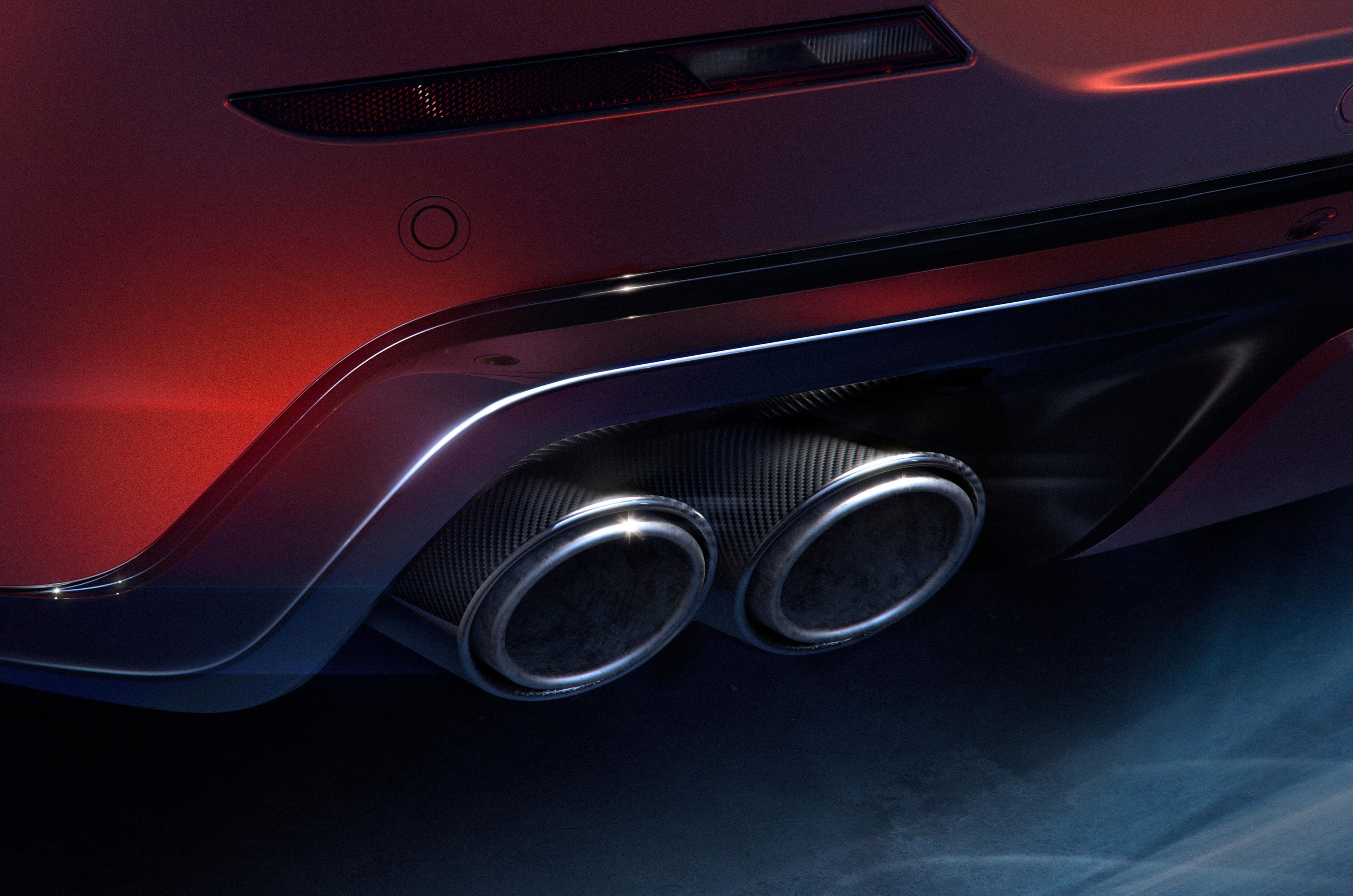 Quad exhaust pipes at the rear also get a carbon finish. 