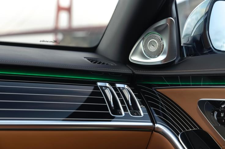 Burmester speaker grilles inside Mercedes-Maybach S 680 Emerald Isle Edition. Mercedes Maybach S 680 Edition Emerald Isle