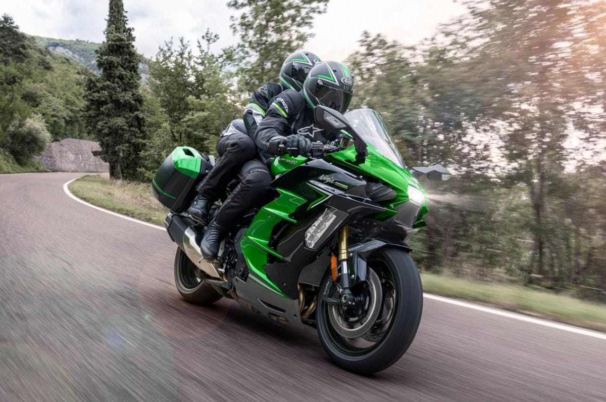 Ninja H2 SX front three quarter riding shot 