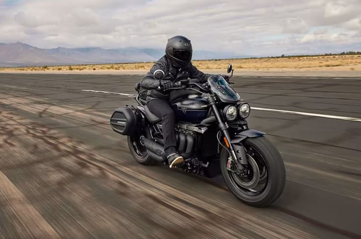 Features-wise the Storm is identical to the regular Rocket 3 and gets a TFT dash that controls all the riding aids on offer Triumph Rocket 3 right front three quarter riding shot