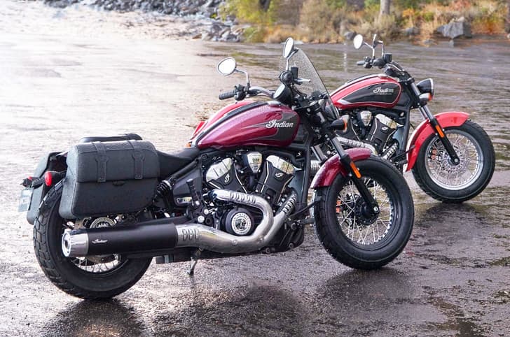 Indian Super Scout parked next to Scout Classic in field