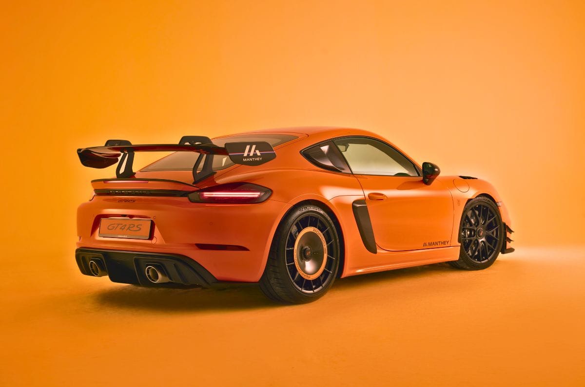 Porsche 718 Cayman GT4 RS with Manthey kit in orange read right angle 