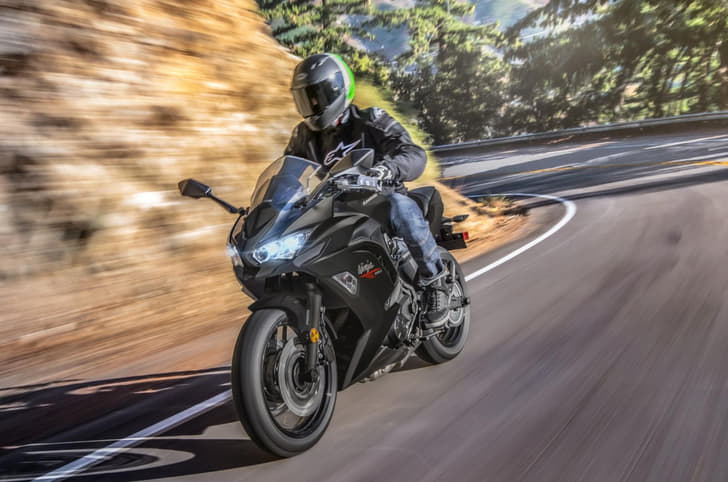 Kawasaki Ninja 650 Metallic Matte Black Riding Shot