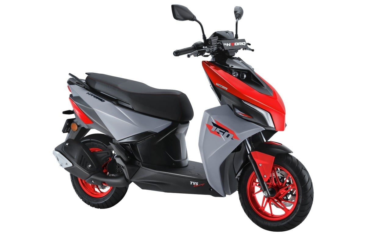 TVS Ntorq 150 red front right static in studio