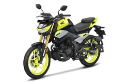 Honda CB125 Hornet neon yellow colour left side profile static in studio