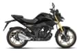 This black/gold colour is reminiscent of the bigger CB1000 Hornet. Honda CB125 Hornet black colour right side profile static in studio