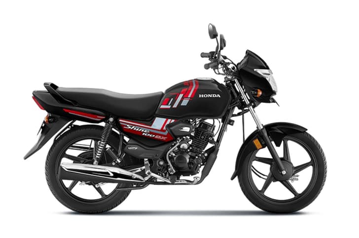 Honda Shine 100 DX black right side profile static in studio
