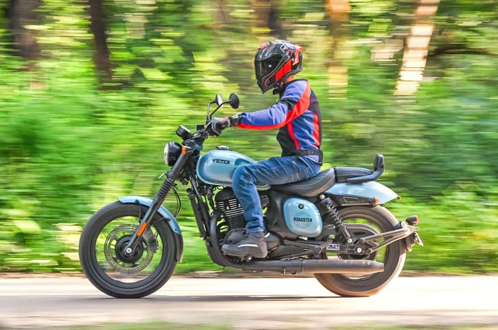 2025 Yezdi Roadster side panning shot