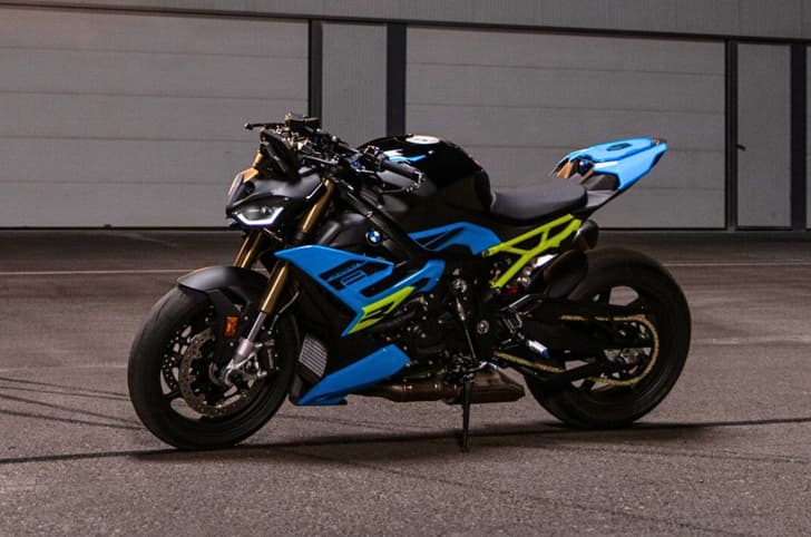 BMW S 1000 R style sport front left three quarter indoor shot