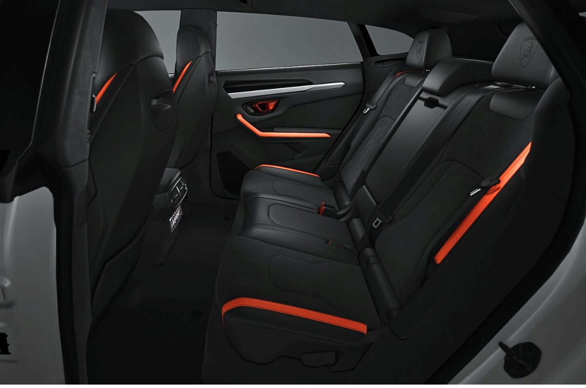 Notice the orange detailing on the seatbelts, also courtesy of Lambo's customisation programme.