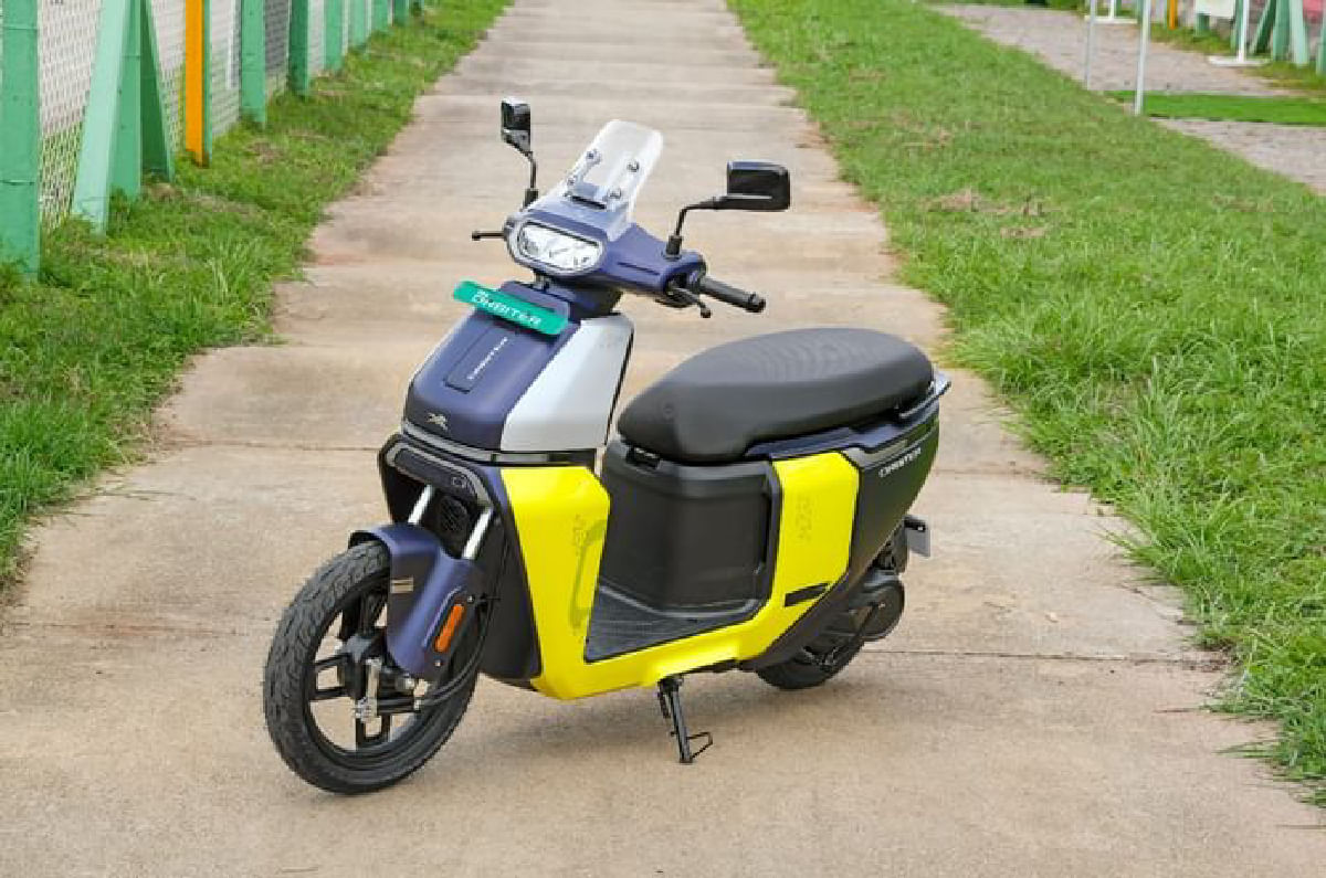 The TVS Orbiter features a sleek, minimalist design reminiscent of new-age EVs.