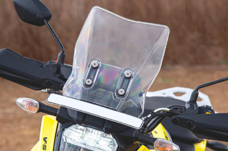 The V-Strom SX gets a tall windscreen as standard. V-Storm SX windscreen