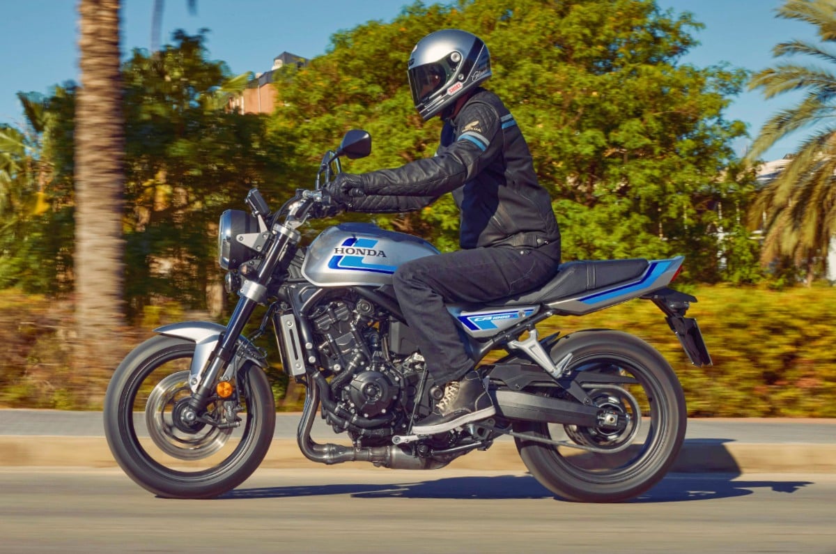 Honda CB1000F left side profile riding shot on road