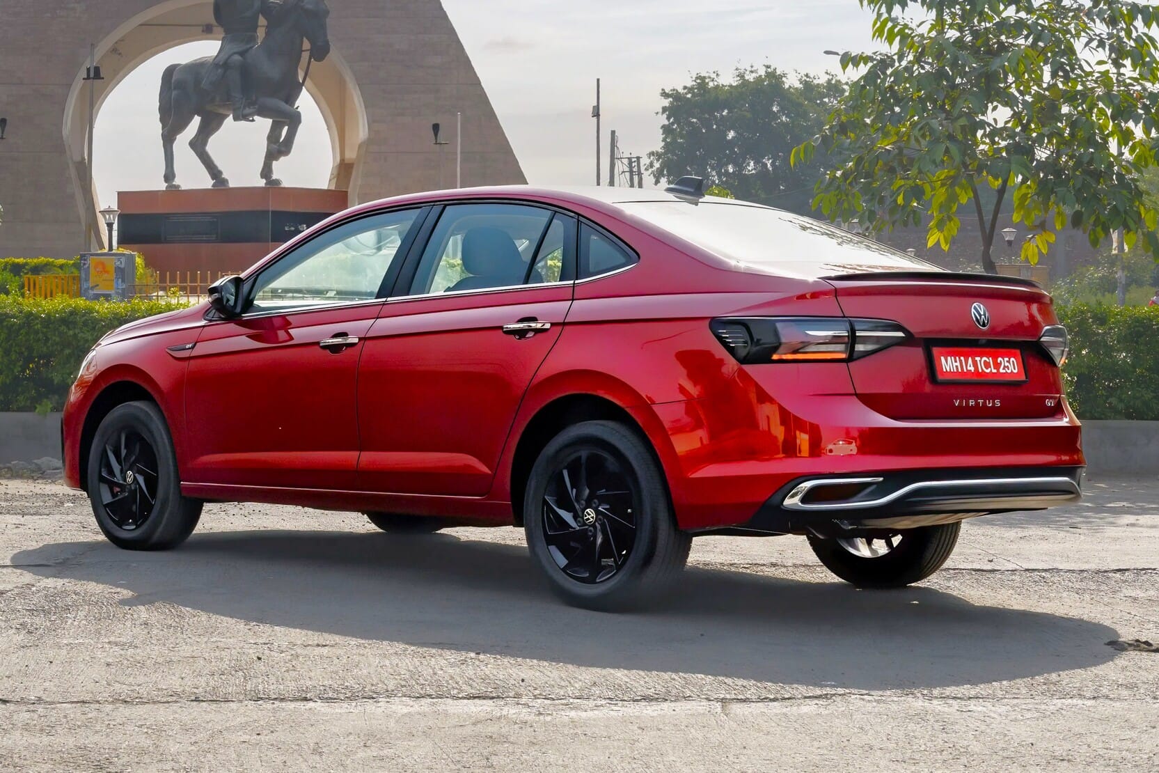 SUV-like 179mm ground clearance is shared with the Slavia, though it can make the stance look odd from certain angles.