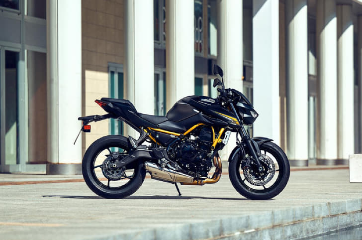 The Z650 S brings repositioned footpegs, a taller handlebar, and almost entirely revised styling.