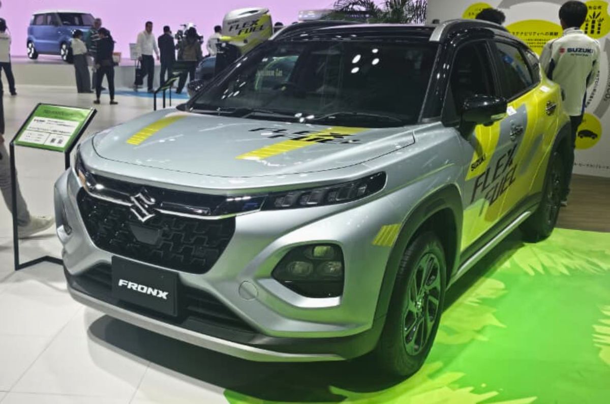 The Fronx Flex Fuel Vehicle, which can run on a fuel mix containing up to 85 percent ethanol, was showcased at the Japan Mobility Show 2025.