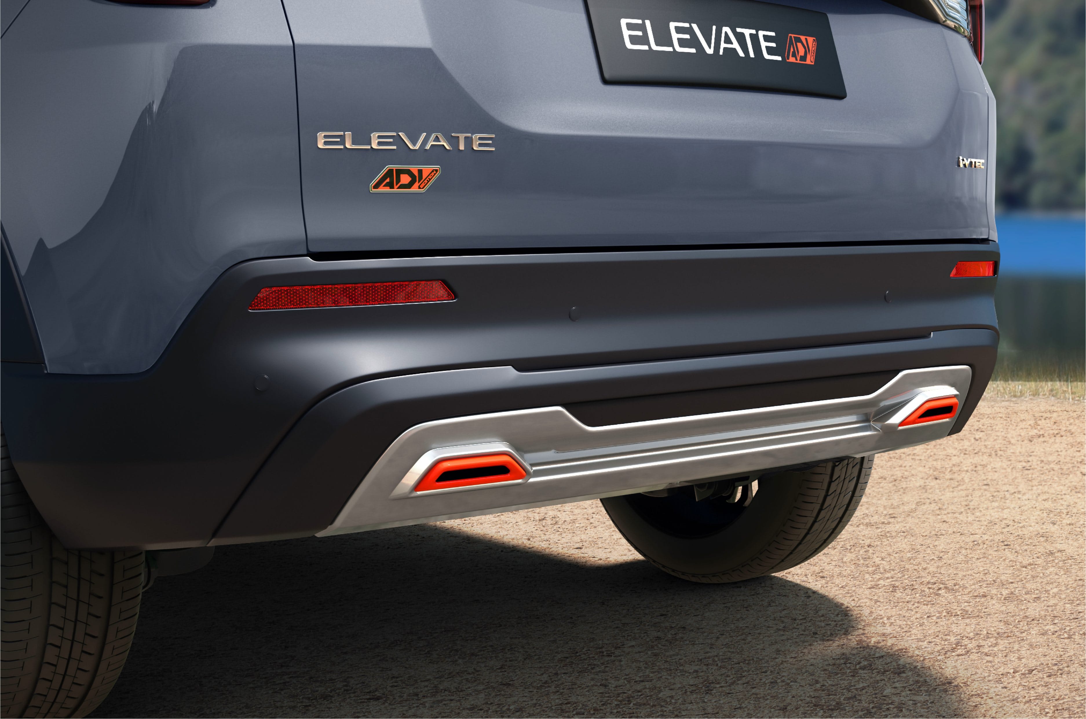 It features an ADV emblem on the tailgate and the rear bumper garnish gets orange highlights
