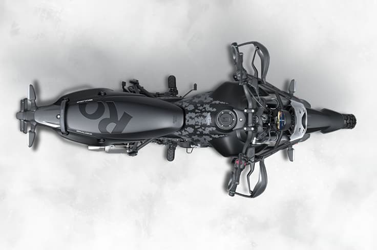 The Mana Black continues to be powered by the same Sherpa 452cc engine Royal Enfield Himalayan 450 Mana Black top-down angle