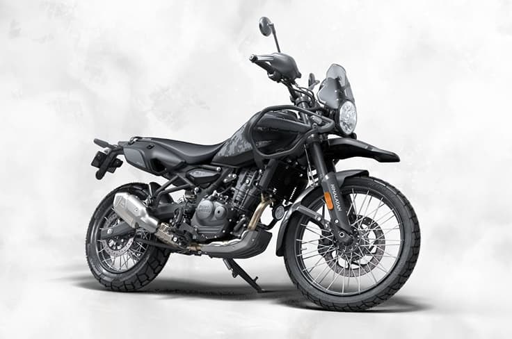 The Royal Enfield Himalayan 450 lineup expands with the new Mana Black variant. Royal Enfield Himalayan 450 Mana Black front three quarter