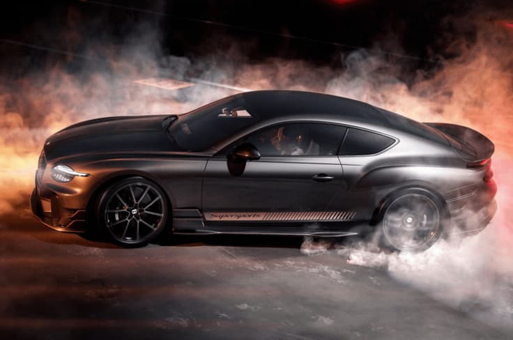 Bentley has removed the hybrid system and replaced the all-wheel drive hardware for a rear-wheel drive setup. Bentley Continental GT Supersports side