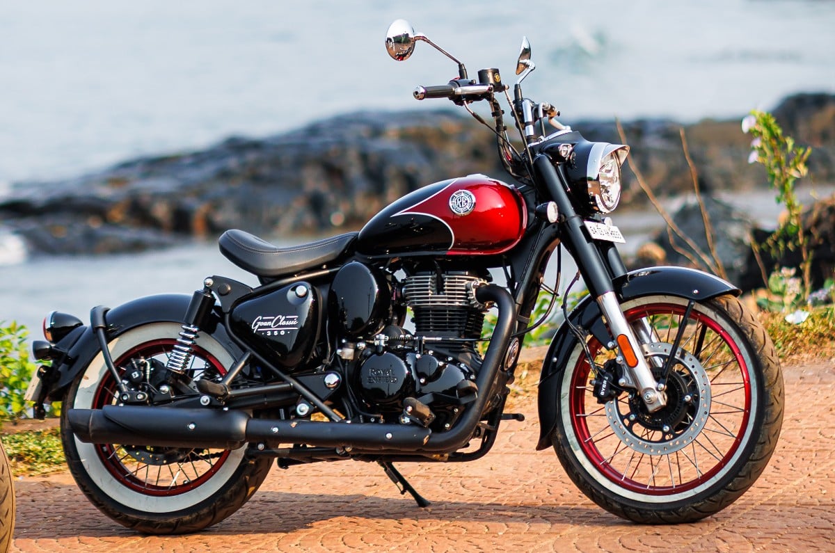Royal Enfield Goan Classic 350 front right static on the beach