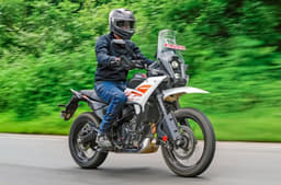The 250 Adventure rides on a 19-inch front and 17-inch rear alloy wheel setup.