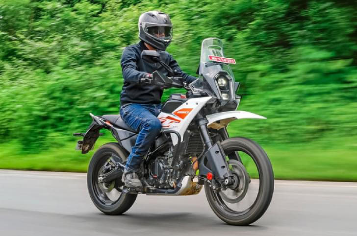 The 250 Adventure rides on a 19-inch front and 17-inch rear alloy wheel setup.