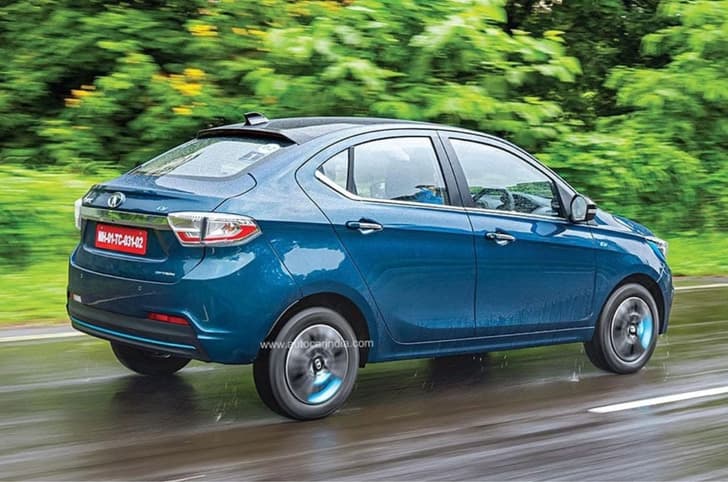 Tata Tigor EV rear-quarter tracking