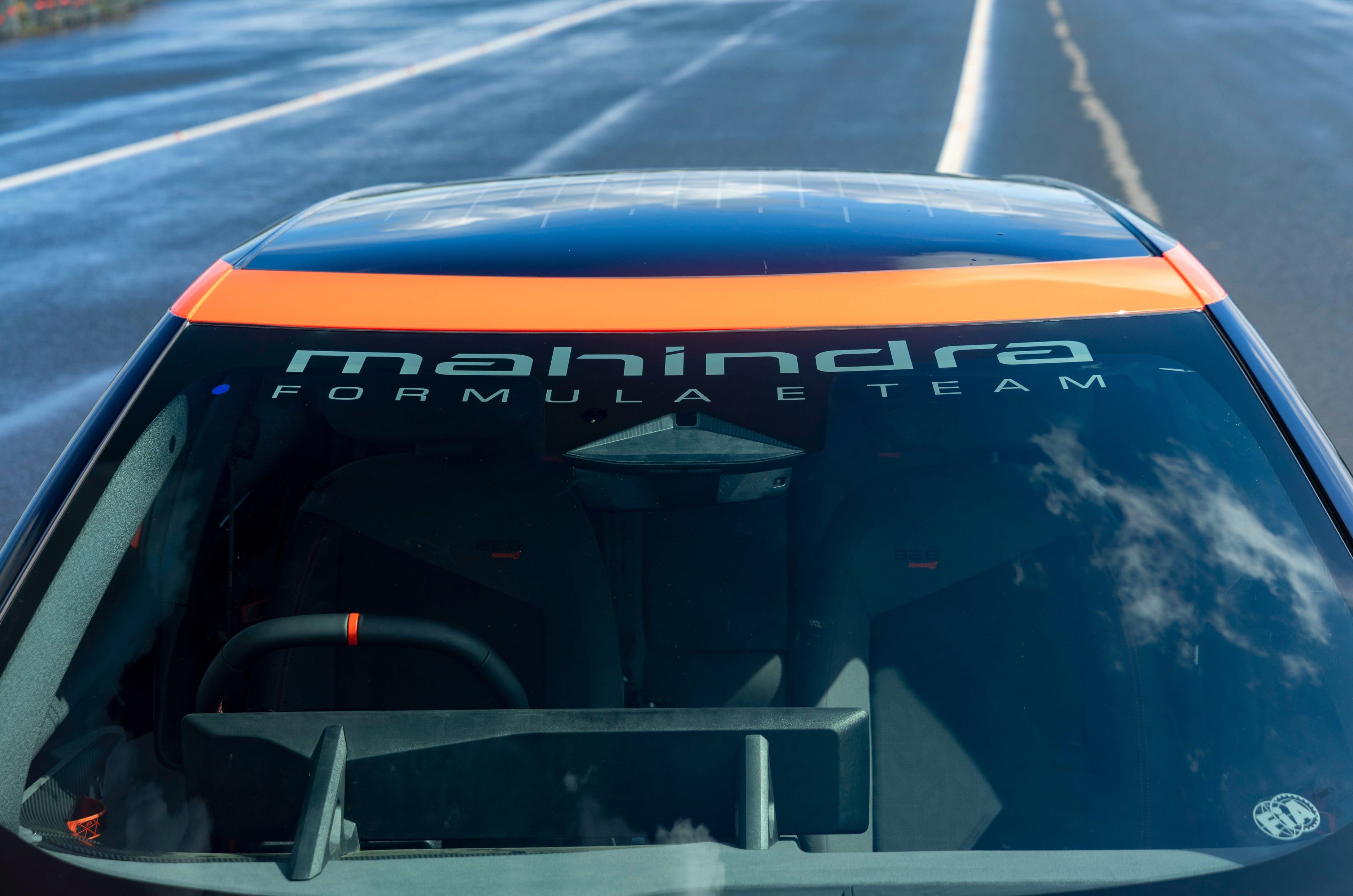 'Mahindra Formula E Team' lettering is not a sticker and it's "within the glass", as per Mahindra design boss Pratap Bose.