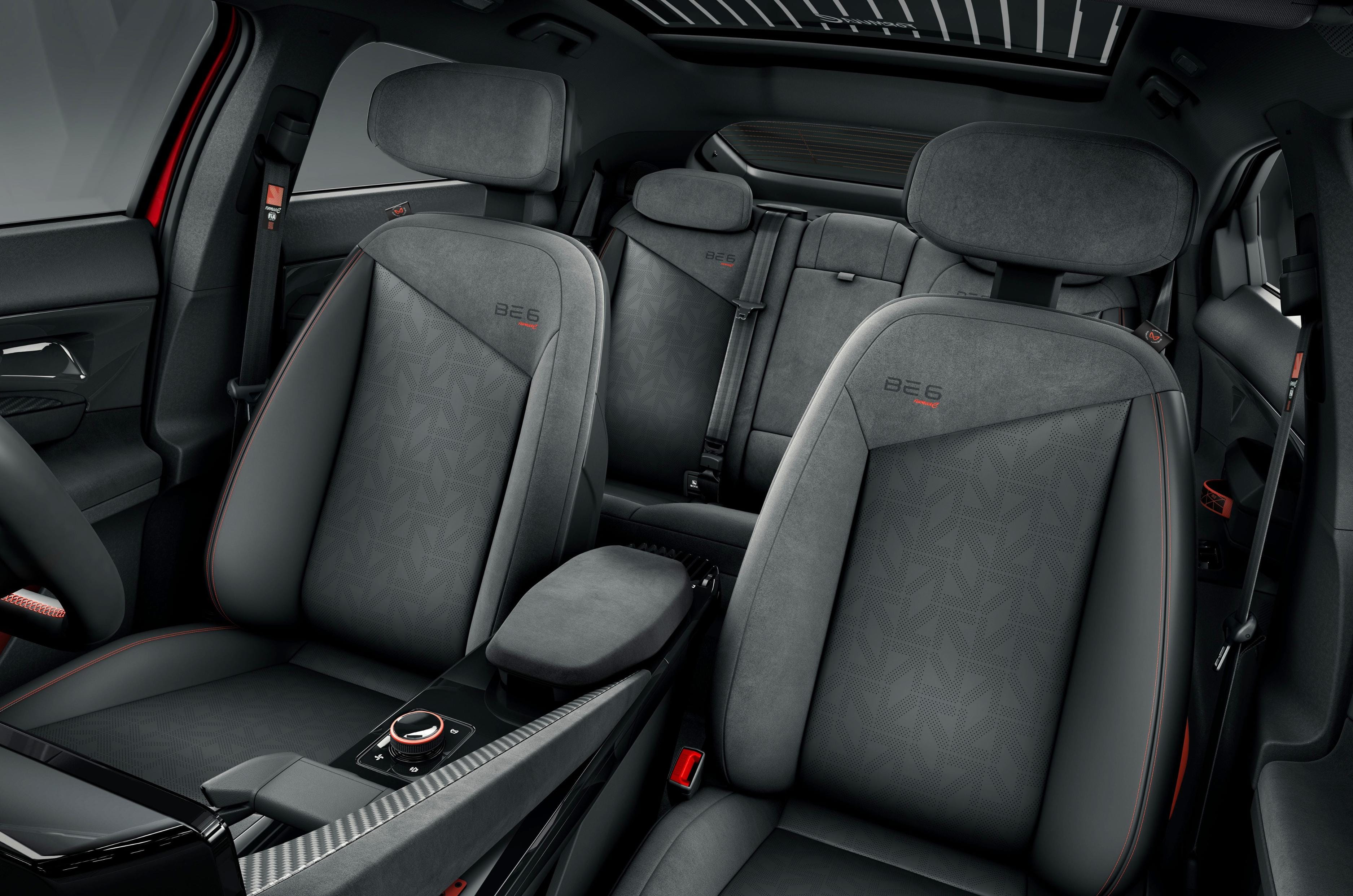 The seats get contrast stitching and patterned upholstery unique to the BE 6 Formula E Edition.