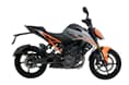 There are three colour options on the 160 Duke and only one variant to choose from. KTM 160 Duke grey colour right side profile static in studio