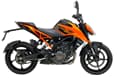 It is powered by a new 164cc, liquid-cooled, single-cylinder engine making 19hp and 15.5Nm of torque. KTM 160 Duke orange colour right side profile static in studio