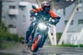 It replaces the 125 Duke and was created to go up against the Yamaha MT-15 in India. KTM 160 Duke white colour cornering shot on road