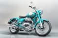 The Teal colour was also seen on the erstwhile Classic 500. Royal Enfield Classic 650 teal green colour front right static in studio