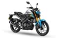 The standard variant comes with a LCD display while the DLX uses a colour TFT dash. Yamaha MT15 metallic silver cyan colour front right side static in studio