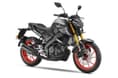 It is offered in five colour options across its two variants. Yamaha MT-15 Metallic Black DLX colour front right side static in studio