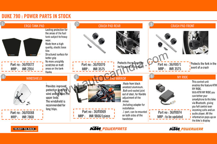 KTM 790 Duke accessory list revealed