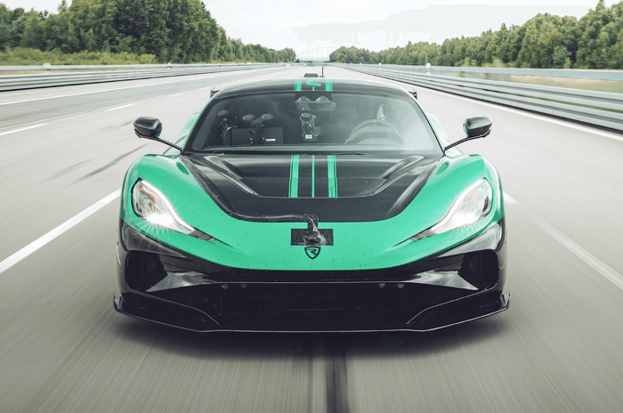 Rimac Nevera green color on track
