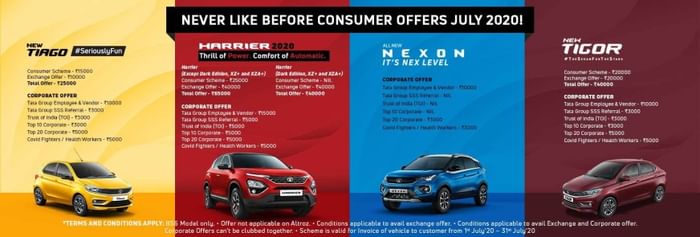 Tata Harrier, Nexon, Tiago, Tigor get benefits up to Rs 80,000 in July