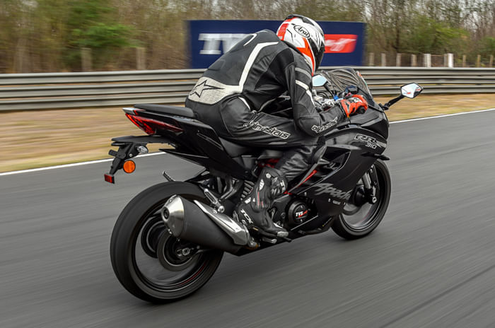 2019 TVS Apache RR 310 rear action 2019 TVS Apache RR 310 rear action