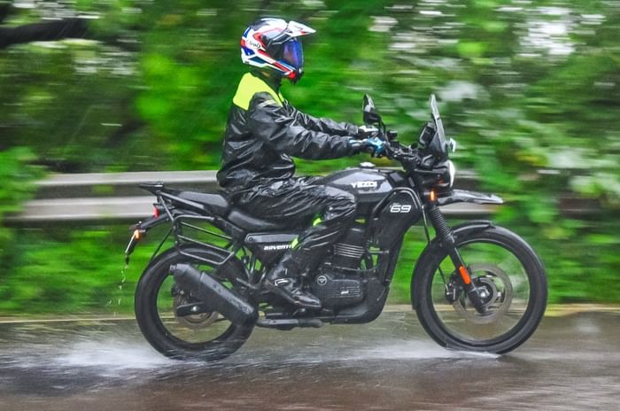 Yezdi Adventure right side profile riding shot on road