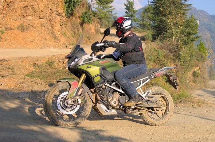TVS Apache RTX 300 left side profile riding shot off road