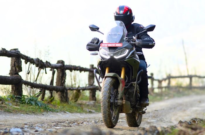 TVS Apache RTX 300 front riding shot off road