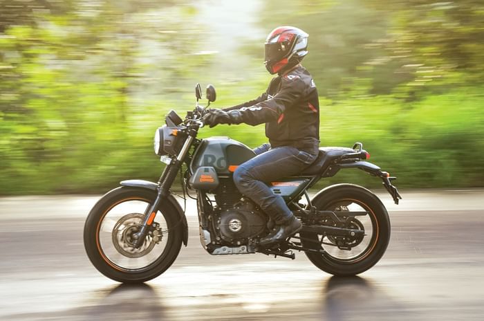 Royal Enfield Scram 440 left side profile riding shot