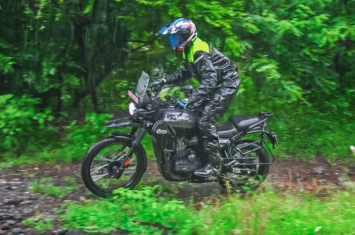 Yezdi Adventure left side profile riding shot off road